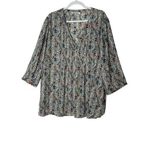 Rose + Olive Tunic Top Women's 3X Plus Floral 3/4 Sleeve Bohemian Boho Relaxed